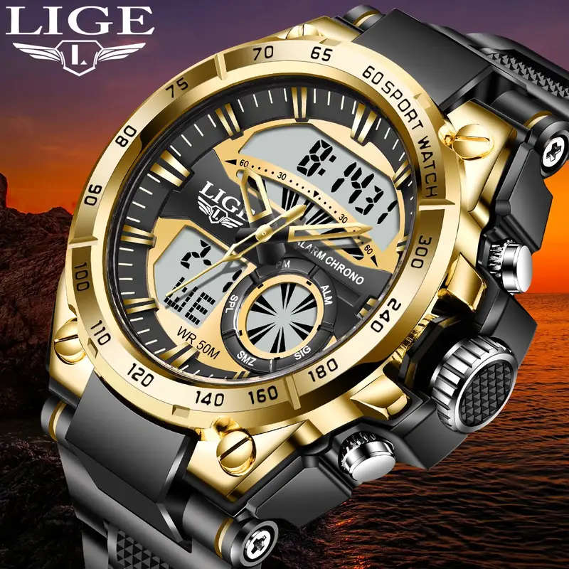 Men's Sports Dual Display Watch Silvery Black