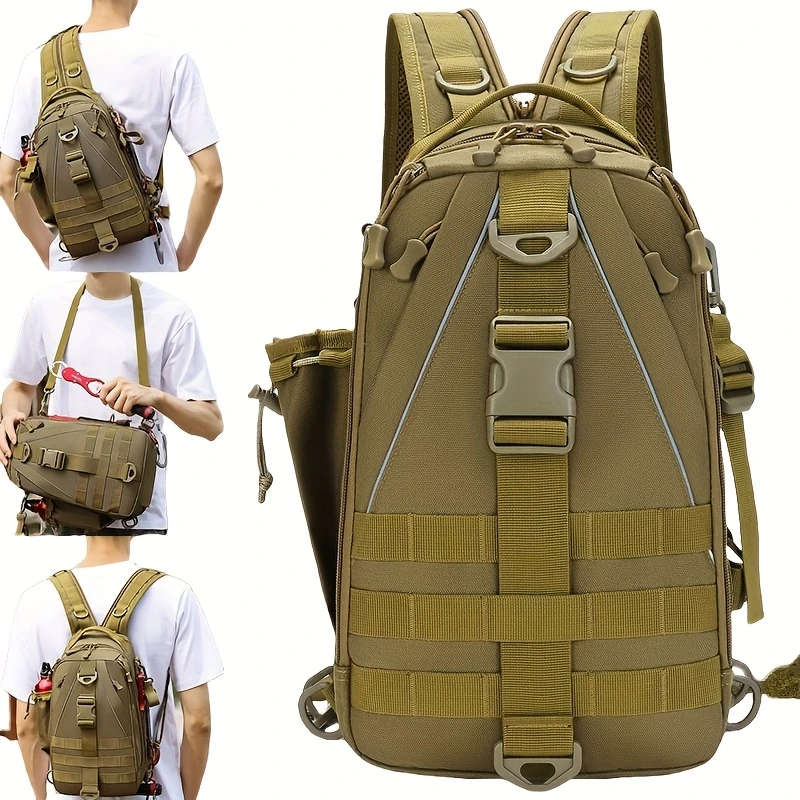 1pc Men'S Large Capacity Outdoor Backpack Durable Nylon Adjustable Strap Zipper Closure Ideal
