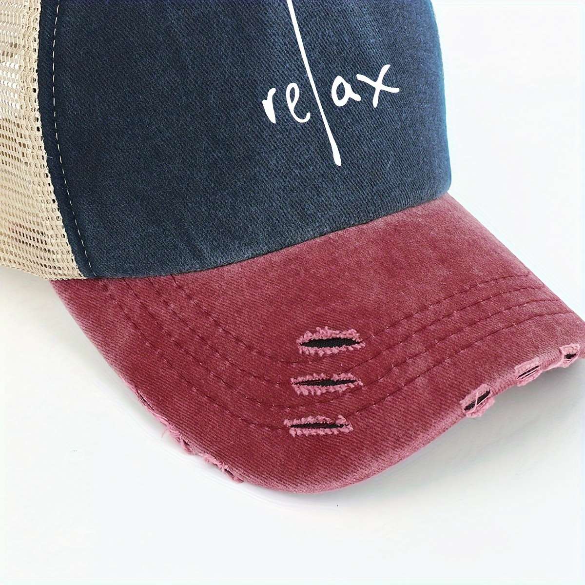 RELAX Artistic Letter Print Baseball Cap Multicolor Blend Trucker Hat Lightweight Breatha