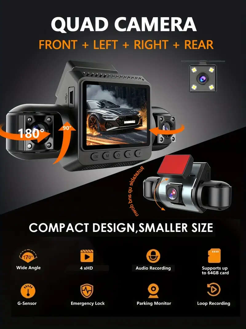 1080P 4 Channel Dash Cam 360° Dash Camera