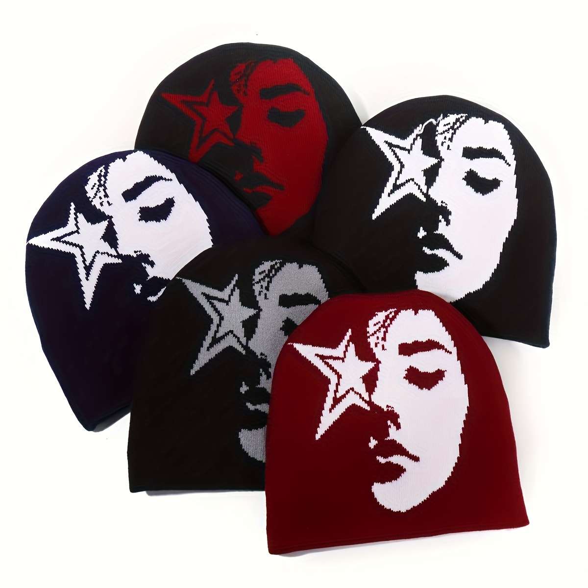 Star Face Jacquard Knit Beanie