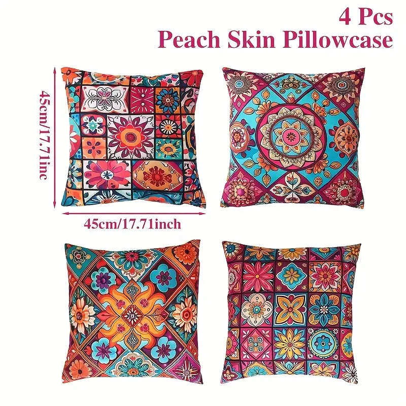 4 Piece Bohemian Peach Light Beige Pillow Covers 45.72 x 45.72 cm