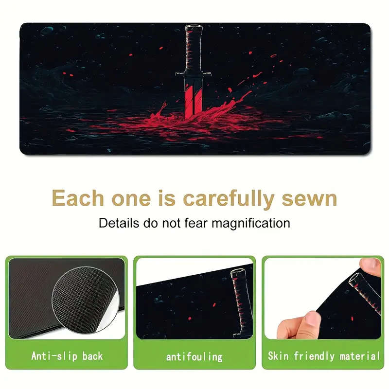 1pc 30x80cm Dark Blood Blade Deep Sea Pattern Mouse Pad Non-Slip Rubber Base