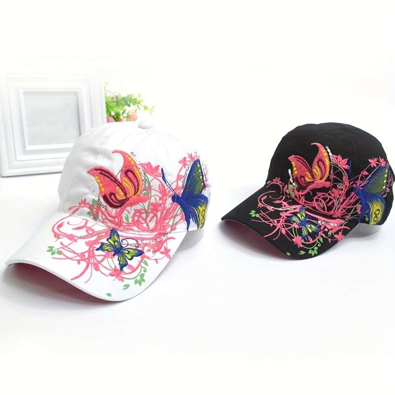 1pc Women's Summer Fashion Baseball Cap with Vibrant Butterfly Embroidery Adjustable Sun Protectio