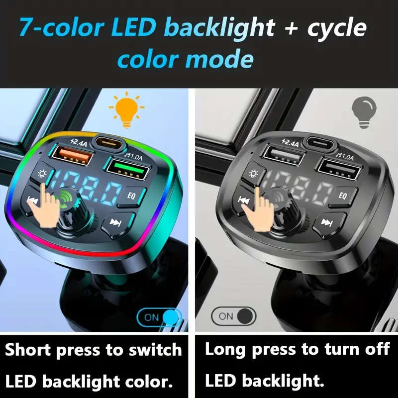 Car FM Transmitter Bluetooth Mp3 Player Car Charger with USB Port and TF Card Slot