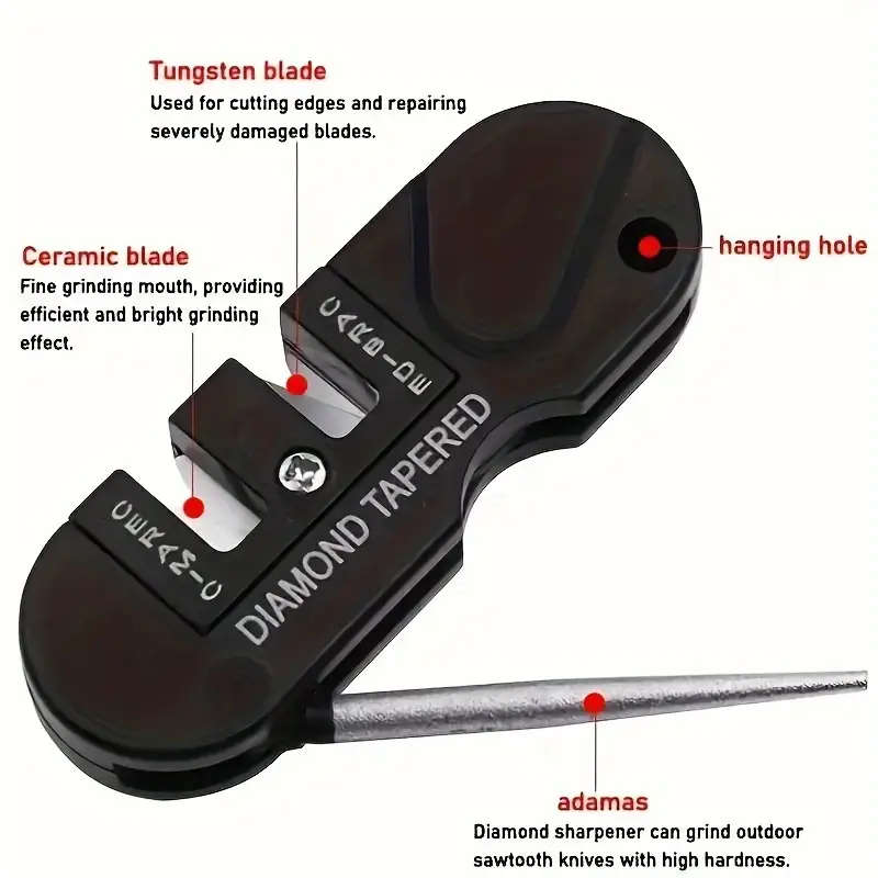 1pc Diamond Tungsten Steel 4-in-1 Knife Sharpener Multifunctional Portable Outdoor Knife Sharpening