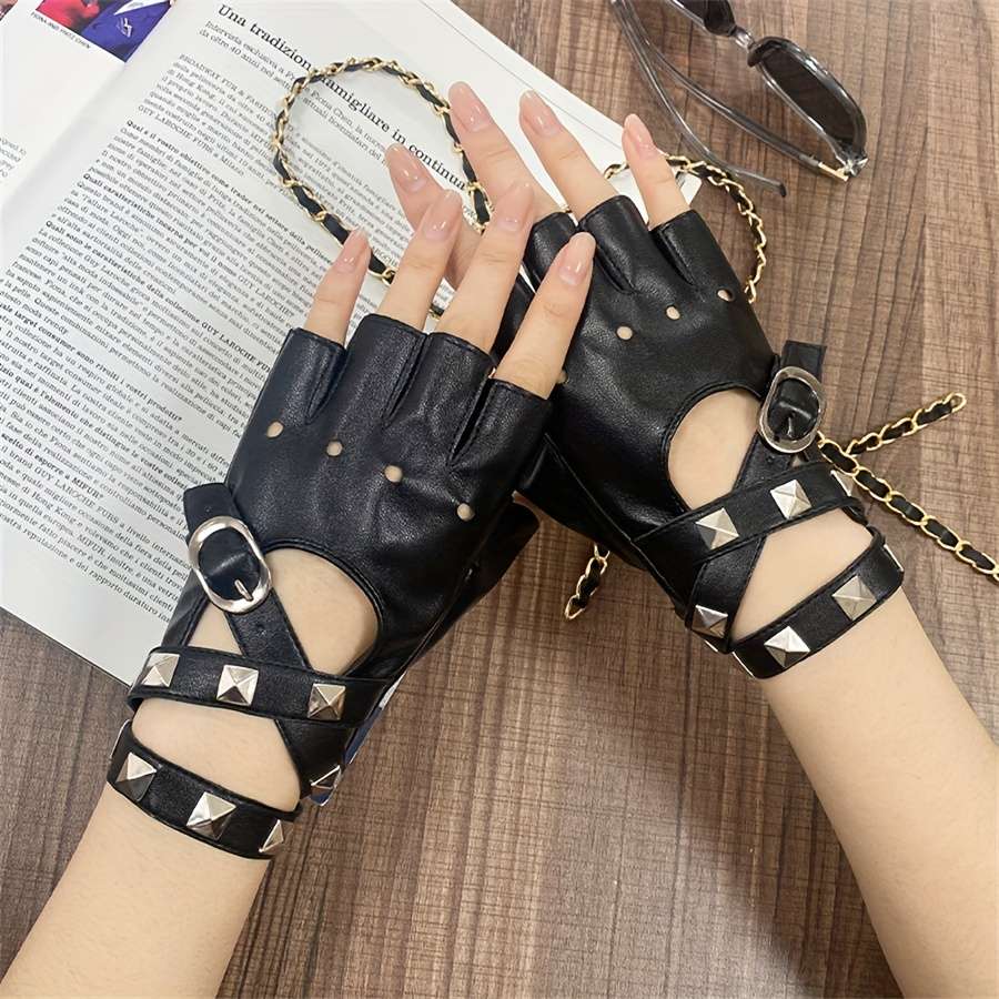 1 Pair Red Cyberpunk Gothic Split Finger Gloves
