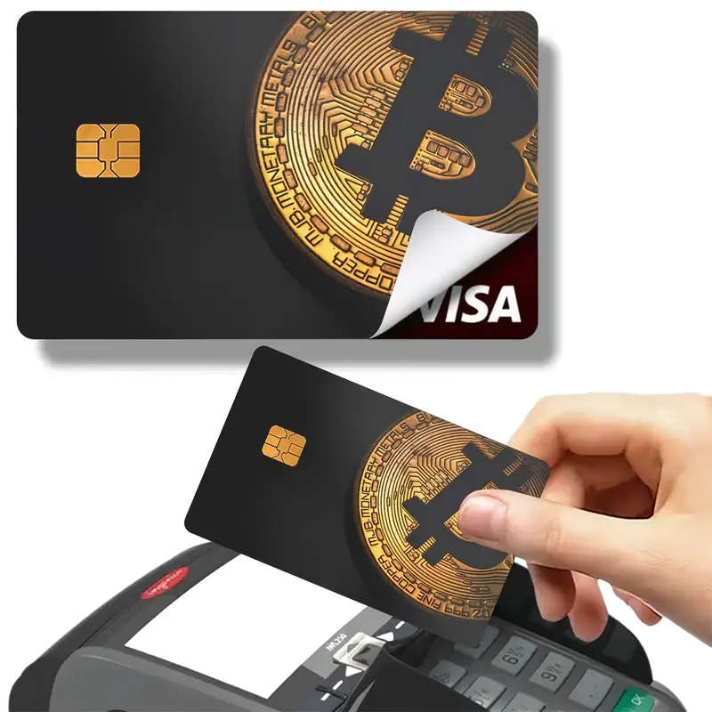 4 Piece Removable PVC Card Protectors with Bitcoin Design, Anti-Scratch