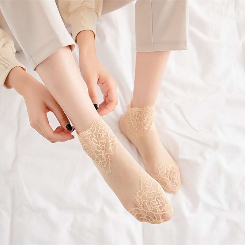 5 Pairs Light Beige One Size High Elastic Socks