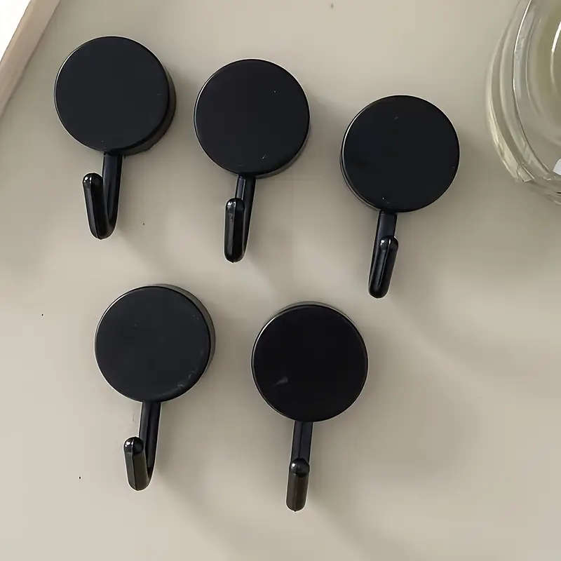 10 pcs Cute Black Adhesive Wall Hooks - No-Drill, Easy Install Plastic Hooks for Kitchen & Bathroom