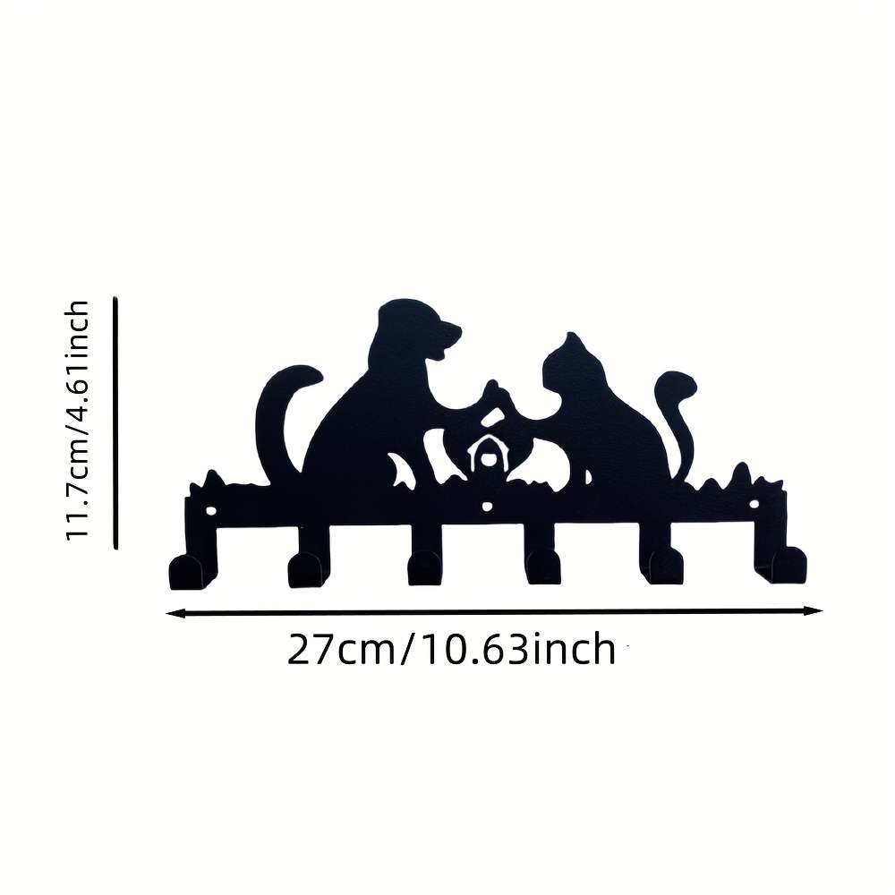 Whimsical Cat Dog Metal Wall Hook Rackcontemporary Black Silhouette Design With 6 Hooks For