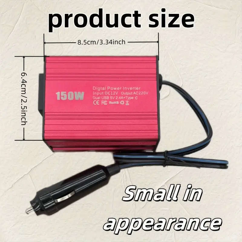 DC12V to AC220V Car Power Inverter with 3.1A Dual USB & Type-C Fast Charging
