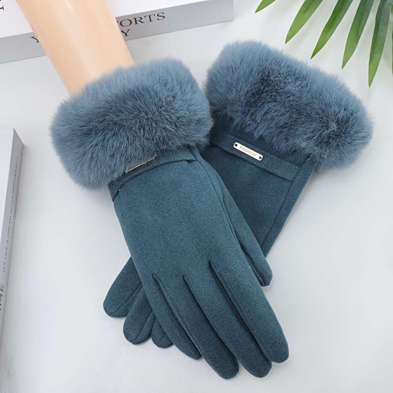 1 Pair Beige Winter Touchscreen Gloves