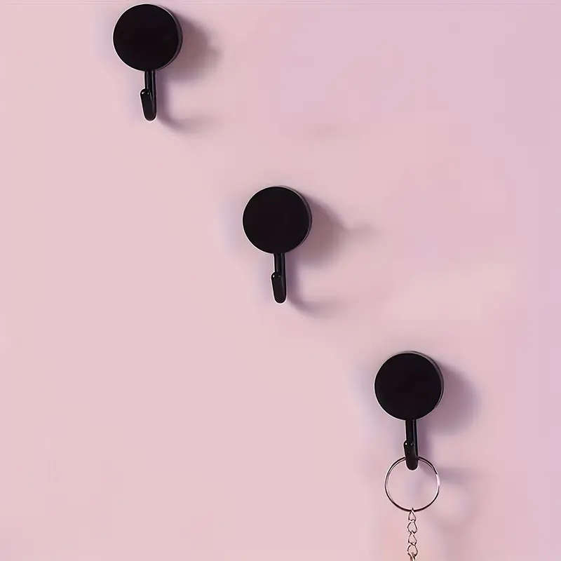 10 pcs Cute Black Adhesive Wall Hooks - No-Drill, Easy Install Plastic Hooks for Kitchen & Bathroom