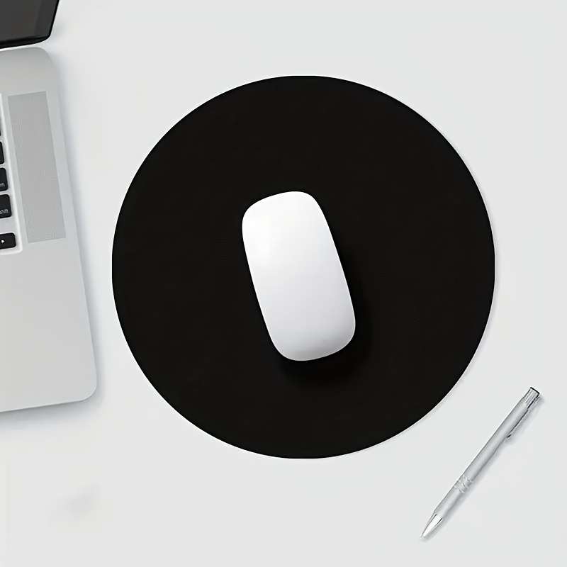 Round Faux Leather Mouse Pad Sleek Black Smooth Surface