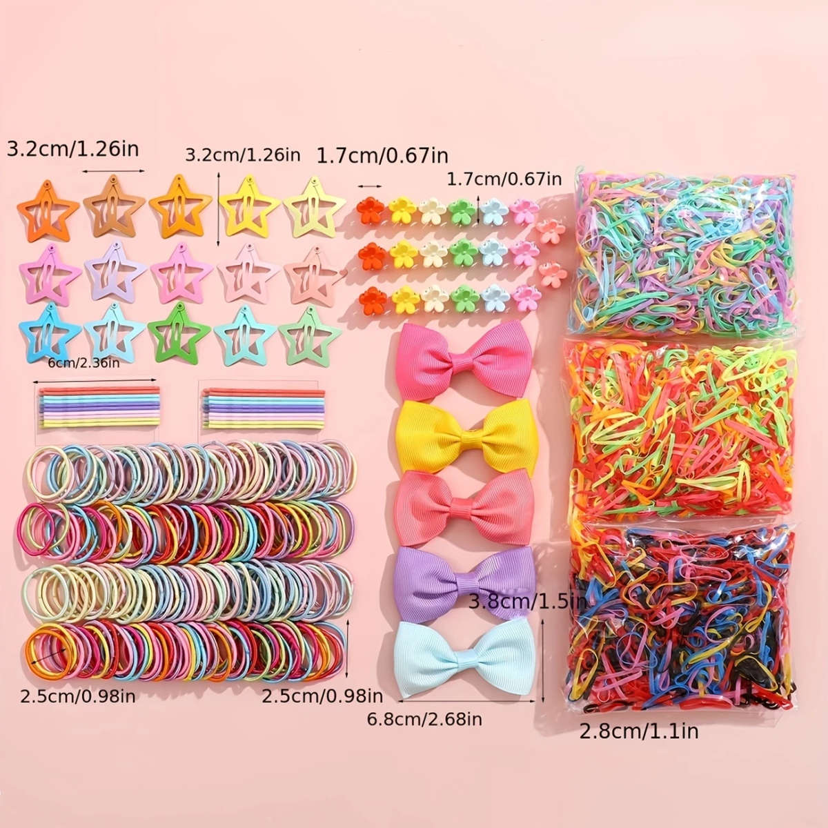 860pcs Colorful Hair Accessories Set for Women Cute Plastic Hair Ties Bows Clips and Scrunchies Mult