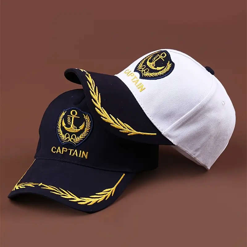 Adjustable Baseball Cap With Anchor Design Lightweight Polyester Non-Stretch Woven Ideal
