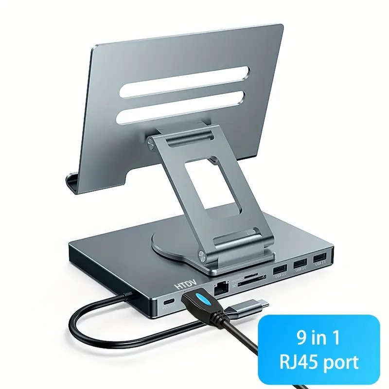 9 in 1 Type-C Rotating laptop/tablet stand with 4k60Hz Gigabit Ethernet port