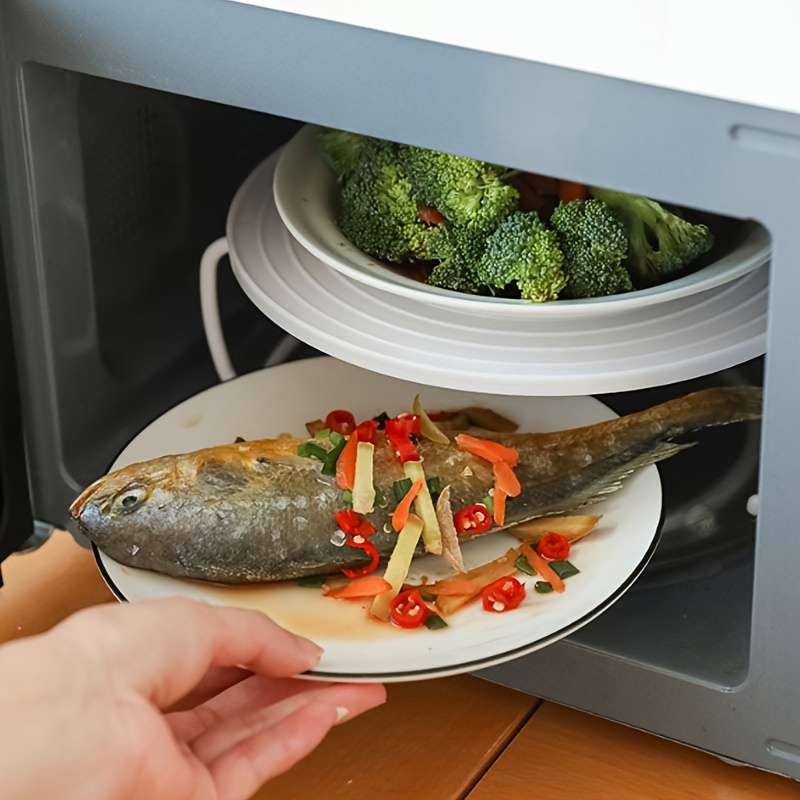 1pc Versatile Double-Layer Plastic Microwave Steaming Rack Multifunctional Heating Serving