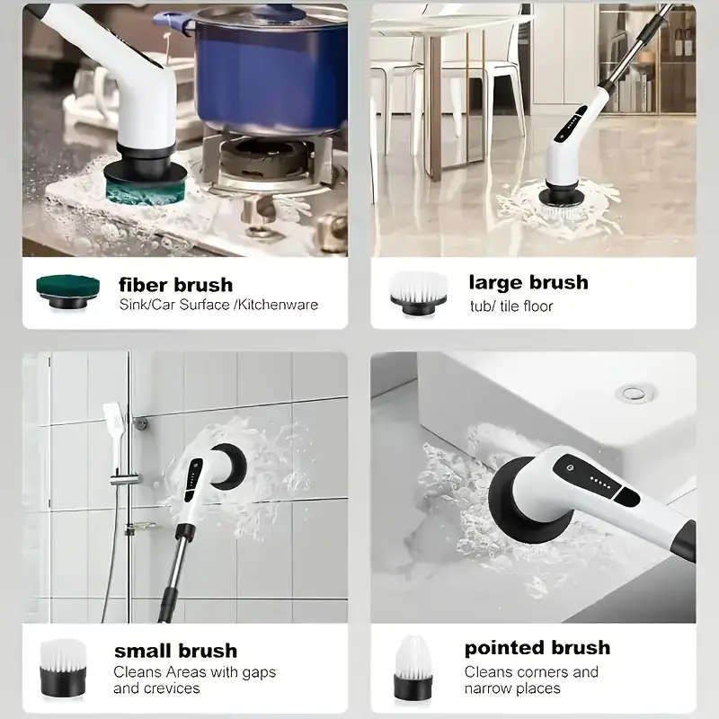 7-in-1 Electric Rotating Cleaning Brush, Wireless Shower Scrubber with Replaceable Heads and Adjusta