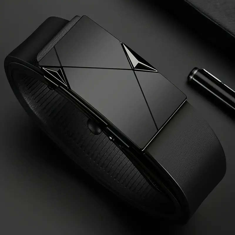 Men's Leather Automatic Buckle Belt Black 130cm