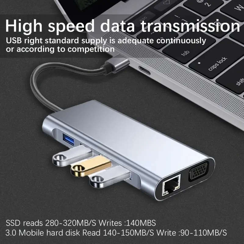 11 in 1 USB-C / Type-C to USB Docking Station HUB Adapter(100M Network Port)