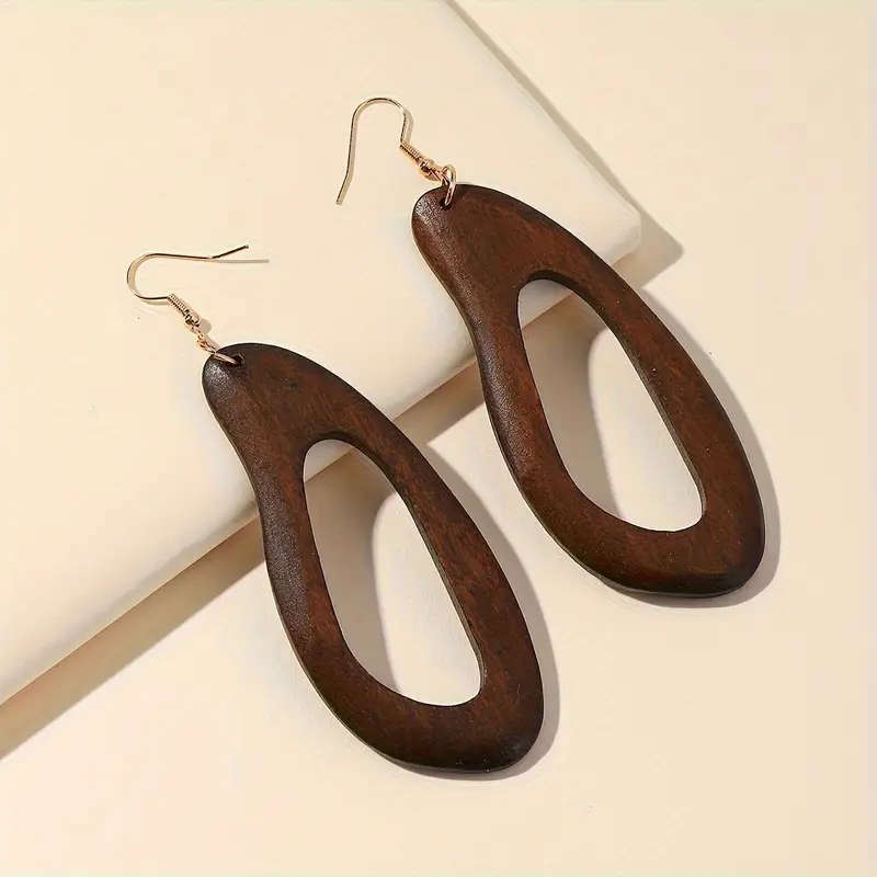 5pcs Set  Vintage Look Brown Wooden Earrings