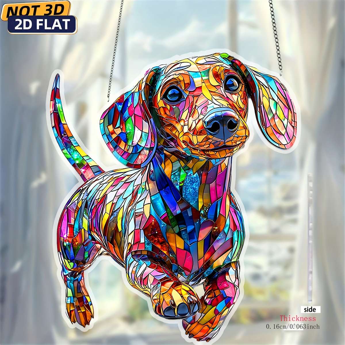 2D Flat Dachshund Sunshine Catcher 20.32Cm X 17.02Cm Acrylic Colorful Plastic W