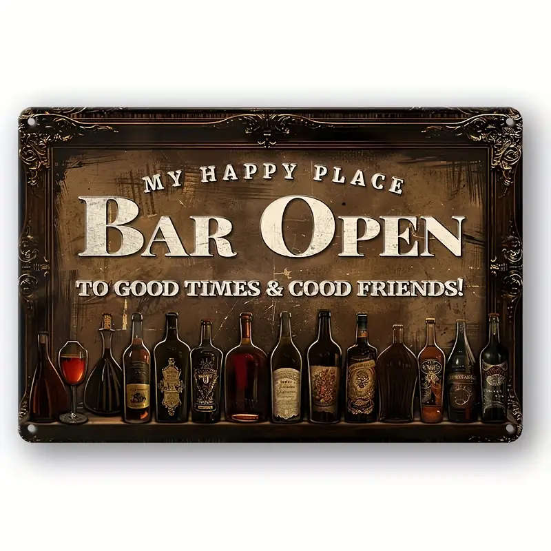 1pc Retro Metal Aluminum Sign My Happy Place Bar Open Tin Sign Wall Art Decor Vintage Garage Wall