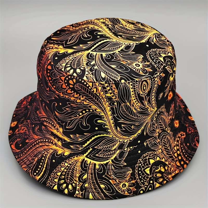 A Digital Printed Feather Pattern Bucket Hat A Cartoon Y2K Fisherman Hat And A Reversible Sun
