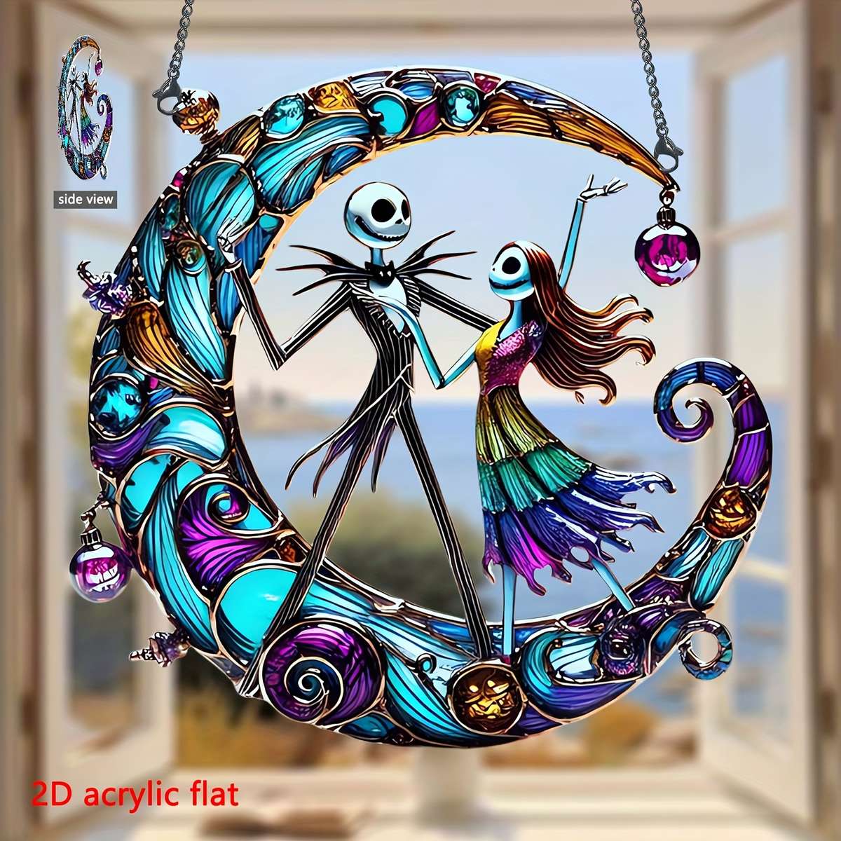 1pc 2D Flat   Acrylic Nightmare Before Christmas Sun Catcher Vibrant Jack Skellington Sally W