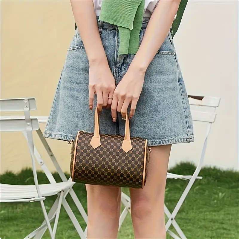 Women's Trendy Geometric Grid Pattern Synthetic Leather Crossbody Bag