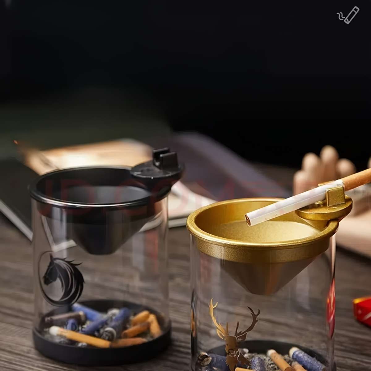 1pc Windproof Glass Ashtray with Lid Creative No-Mess Design High-Temperature Resistant Perfec