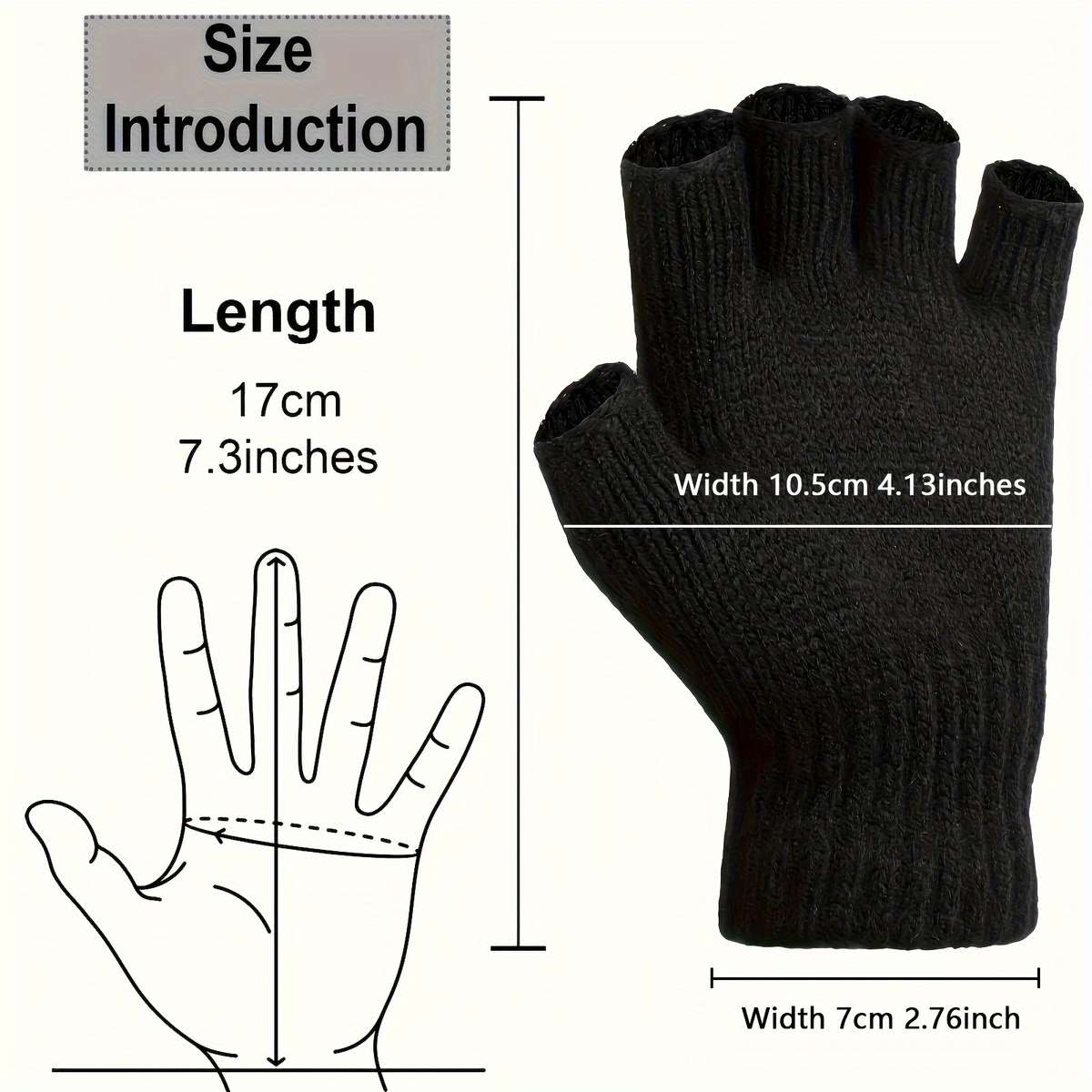 1 Pair Black Gray Warm Gloves