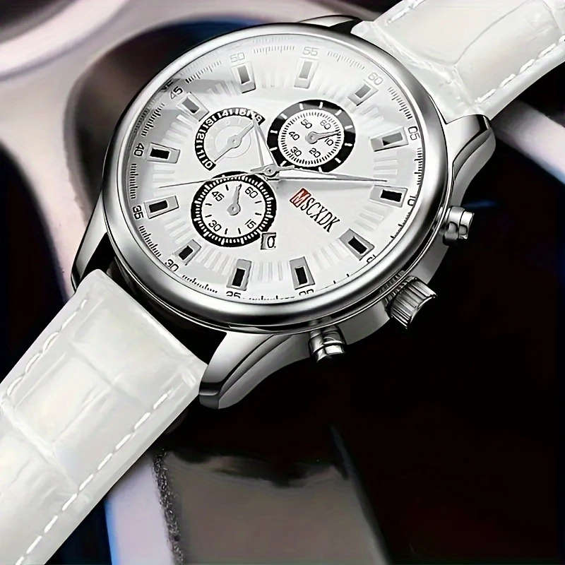 1pc Casual Quartz Wrist Watch for Men and Women with PU Leather Strap Electronic Drive Alloy Case Po