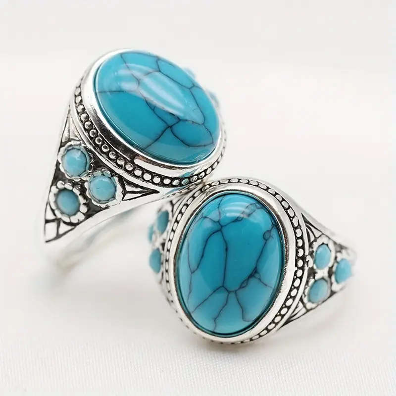 Unique Synthetic Turquoise and Gold Plated Ring