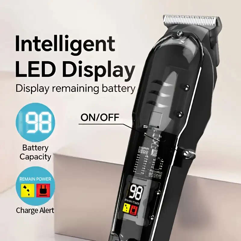 Professional Men's Hair Clipper With Stylish Transparent Digital Display