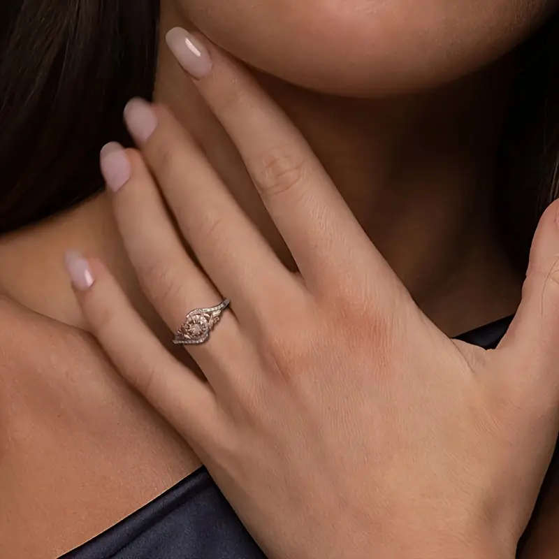 Rose Morganite Ring, Peach Lab-Created Cubic Zirconia