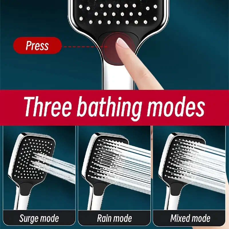 1set Square Shower Head, With Shower Bracket And Hose Multi Functional High Pressure Shower Head