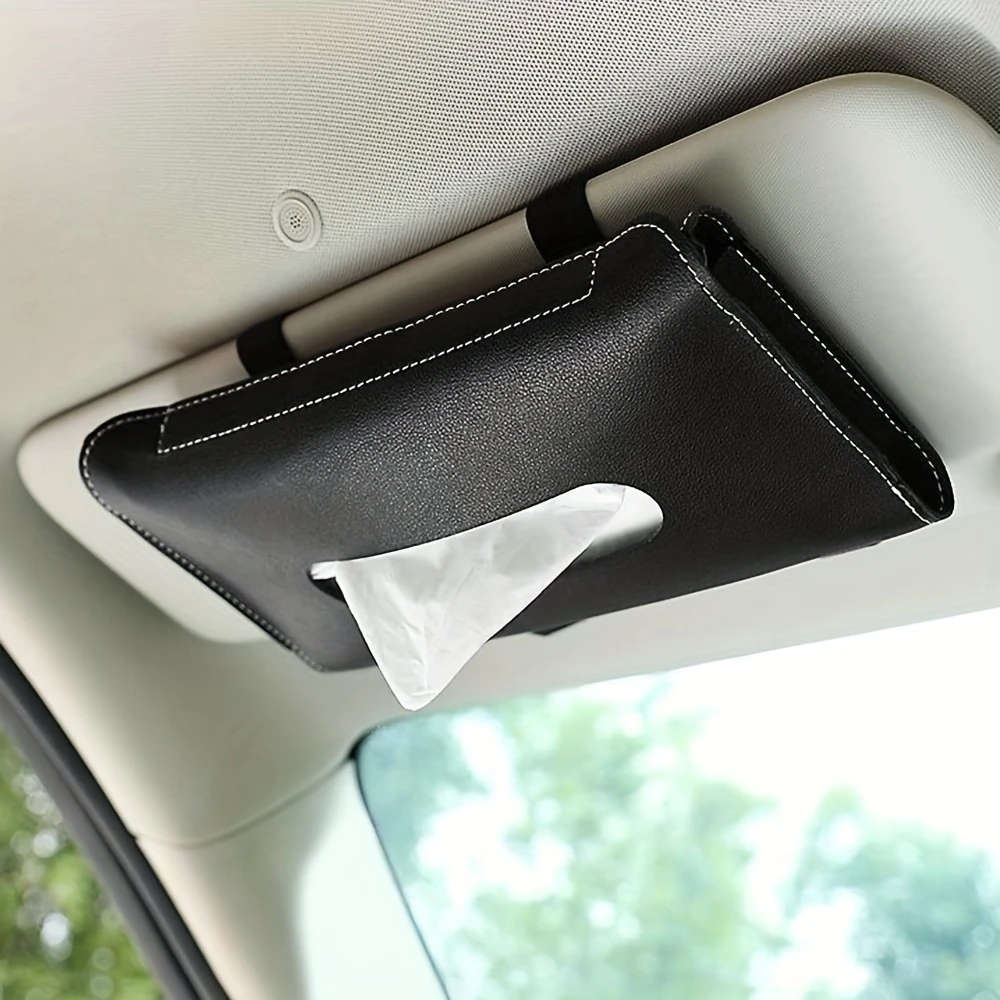 1pc Black PU Leather Car Visor Tissue Holder Mask Dispenser Fit for All Vehicles Compact and Stylish