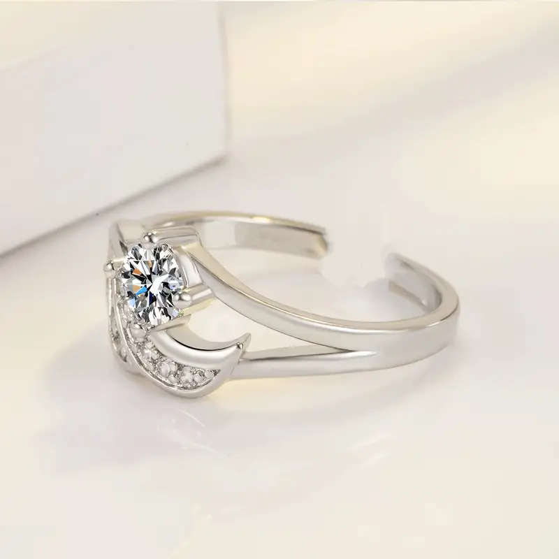 Wing shaped 925 Sterling Silver Plated Inlaid Synthetic Zirconia Ring with adjustable size