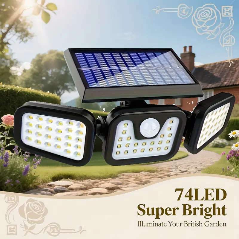 Solar-Powered Multi-Angle Motion Sensor Wall Light | IP44 Solar Outdoor Lights | Auto-Dimming & 270°