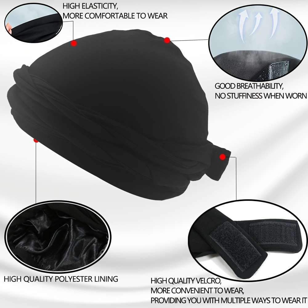 Men's Magic Tape Braided Headwrap Hat Moisture-Wicking Knit Fabric Hand Washable Unisex Hip