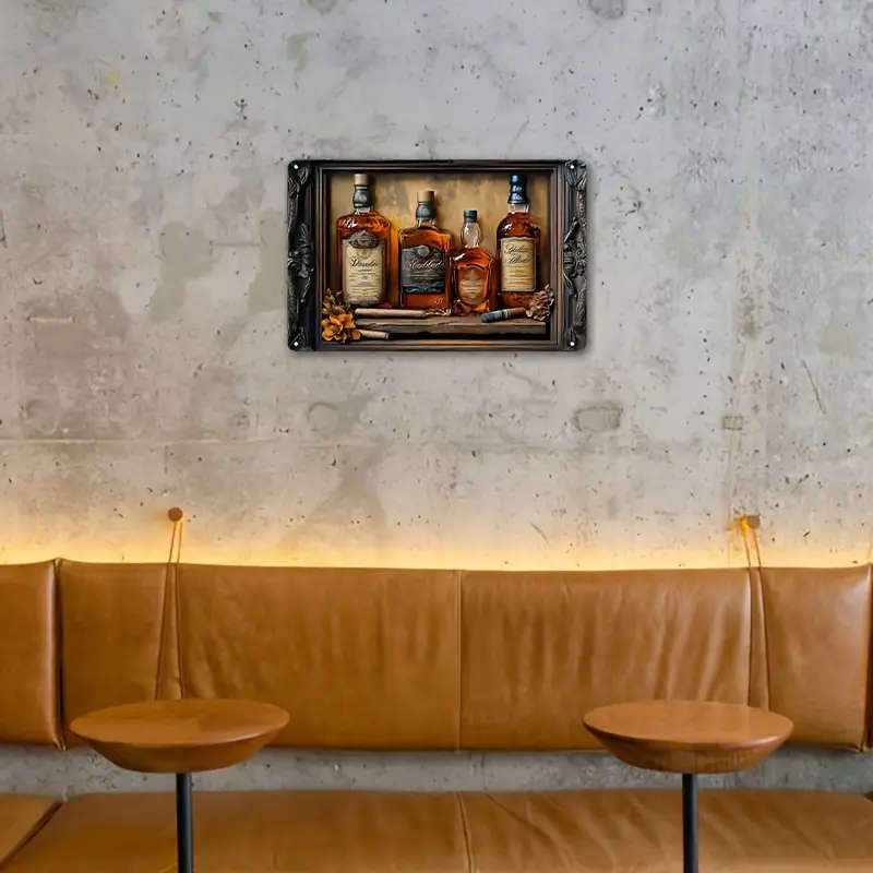 Contemporary Aluminum Whiskey Cigar Metal Wall Art 20X30Cm Multipurpose 2D Decor