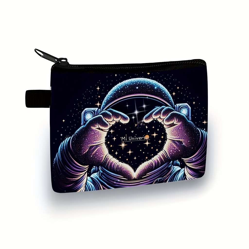 Women'S Casual Astronaut Space-Themed Coin Purse Durable Polyester Machine-Washable Zipper
