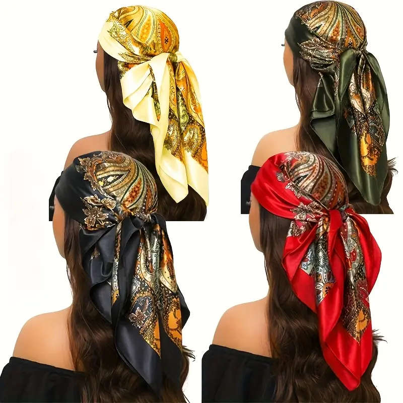 4 Piece Set of 90*90 cm square scarves in 4 colors