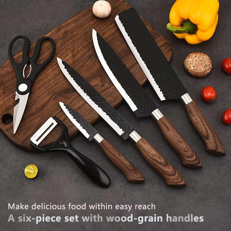 A Set Of 6 Stainless Steel Kitchen Knives
