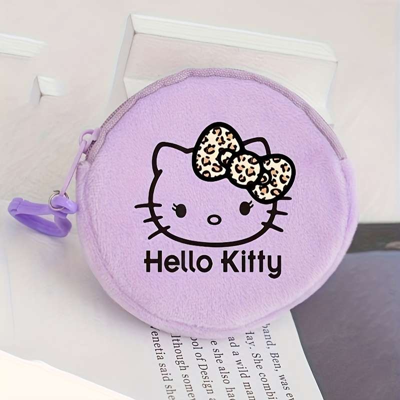 1pc Sanrio Hello Kitty Coin Pouch Round Zippered Purse Cute Plush Wallet Fashionable Keychain N