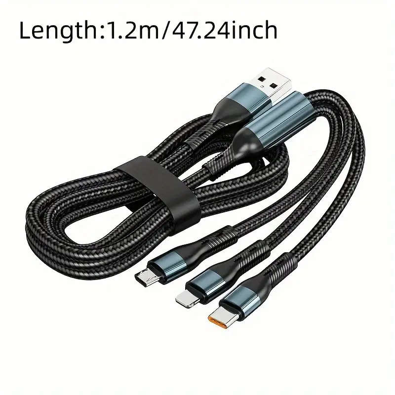 120W 3in 1 USB Fast Charging Cable Micro USB Type C Cable Data Cord for Realme