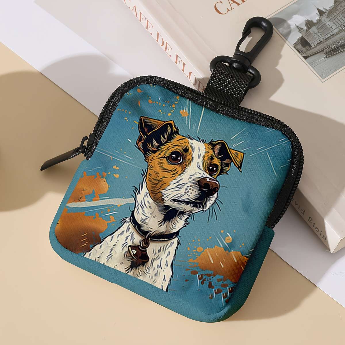 Large Capacity Coin Purse With Dog Print Multifunctional Key Card Holder Durable Polyeste